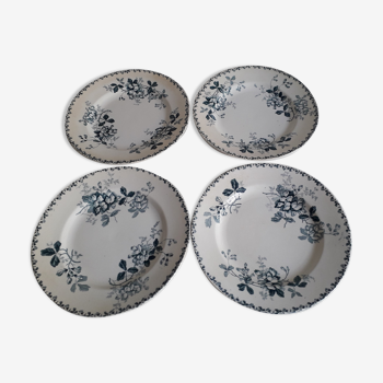 Set of 4 flat plates model Acacia earthenware of Saint-Amand