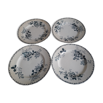 Set of 4 flat plates model Acacia earthenware of Saint-Amand