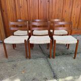 Set of 6 Mid-Century chairs model 84 Niels O. Møller in brown wood and paper cord.