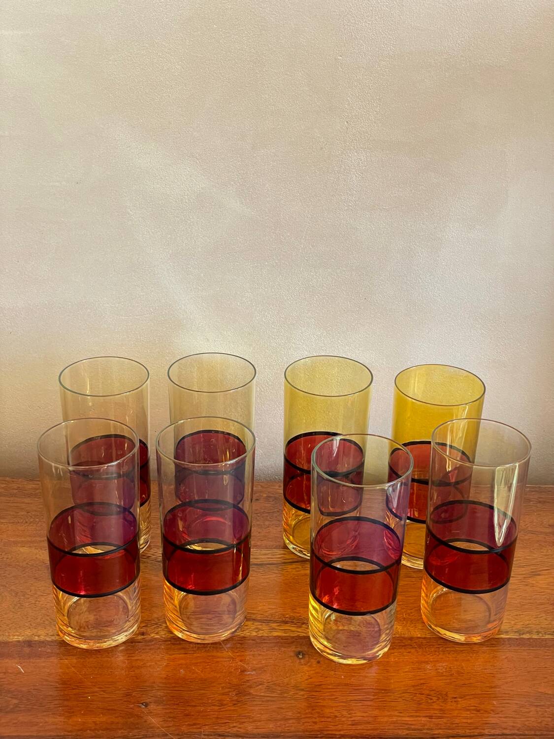 8 large colored glasses