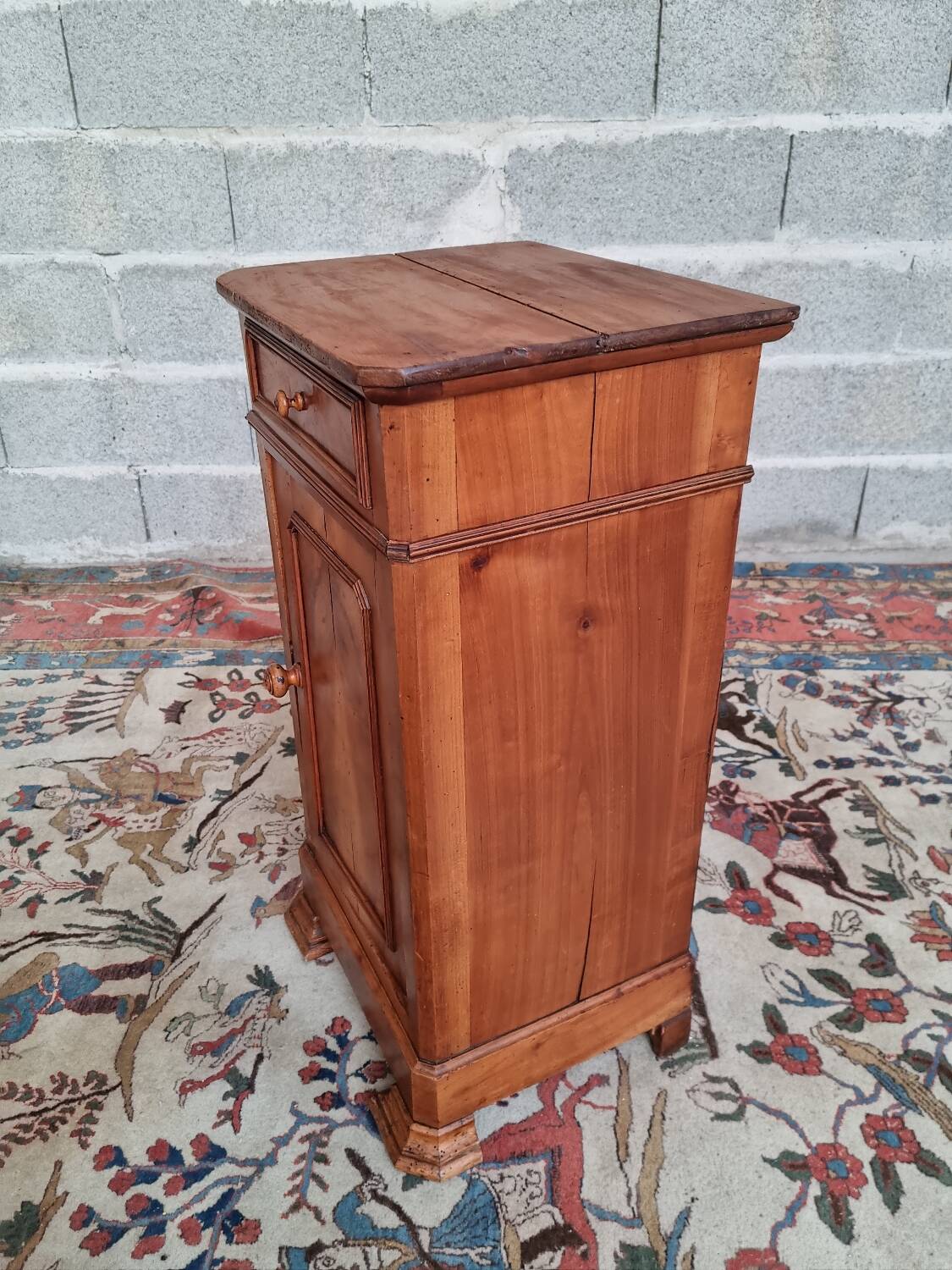 Blond solid cherry and veneer bedside table, Louis Philippe, period X.