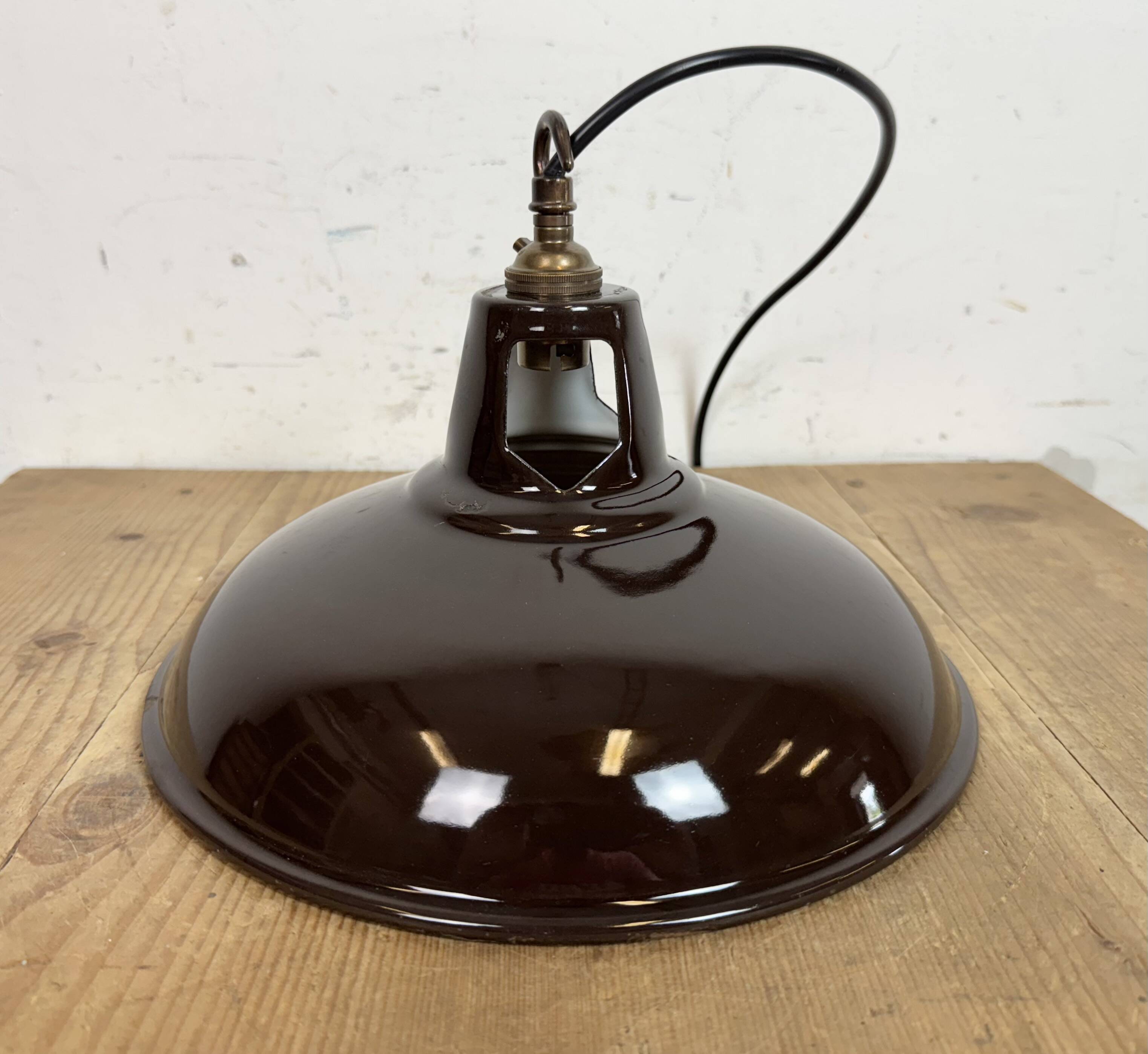 Industrial Brown Enamel Factory Pendant Lamp , 1960s