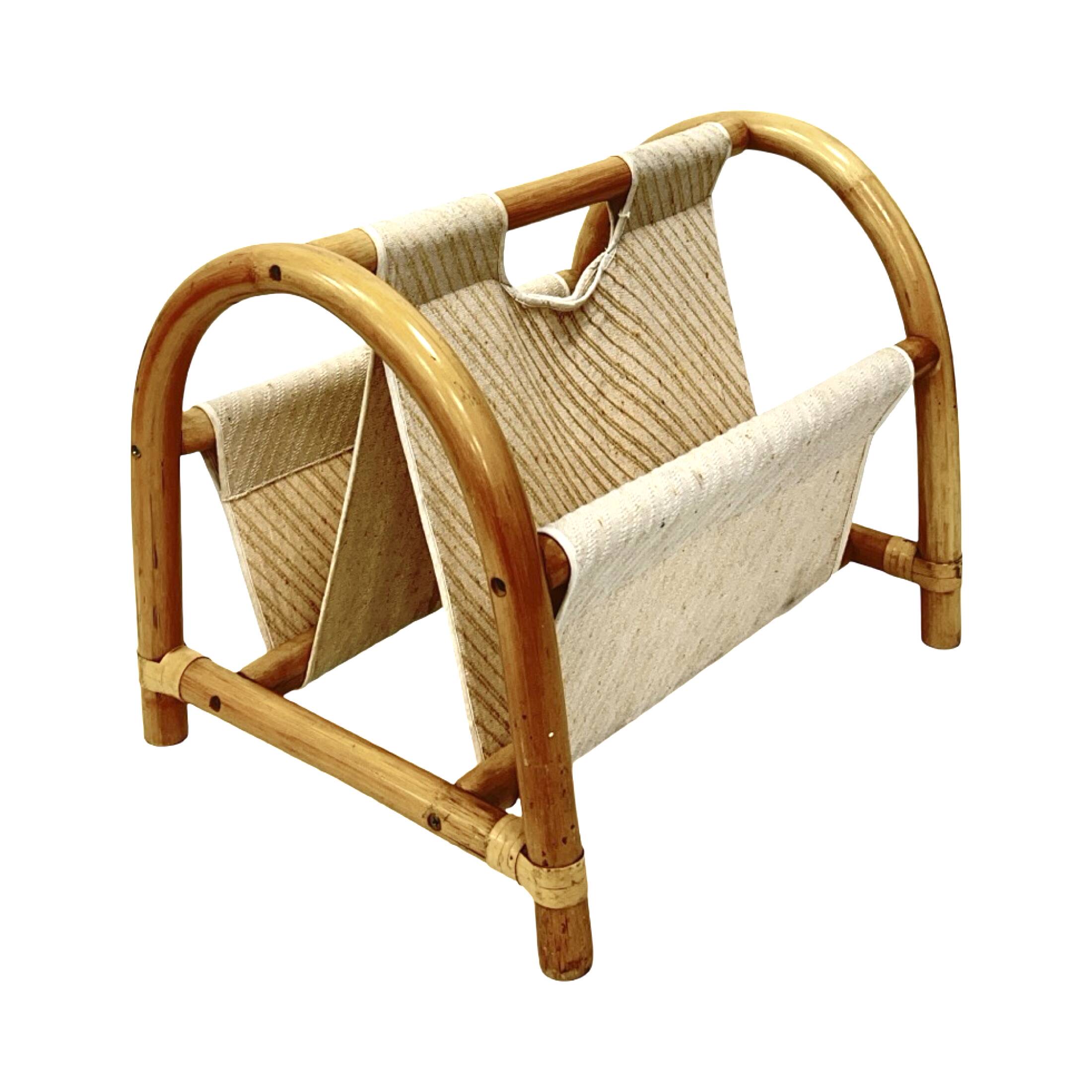 Vintage bamboo magazine rack – boho style / Mid-Century Modern, 1970s