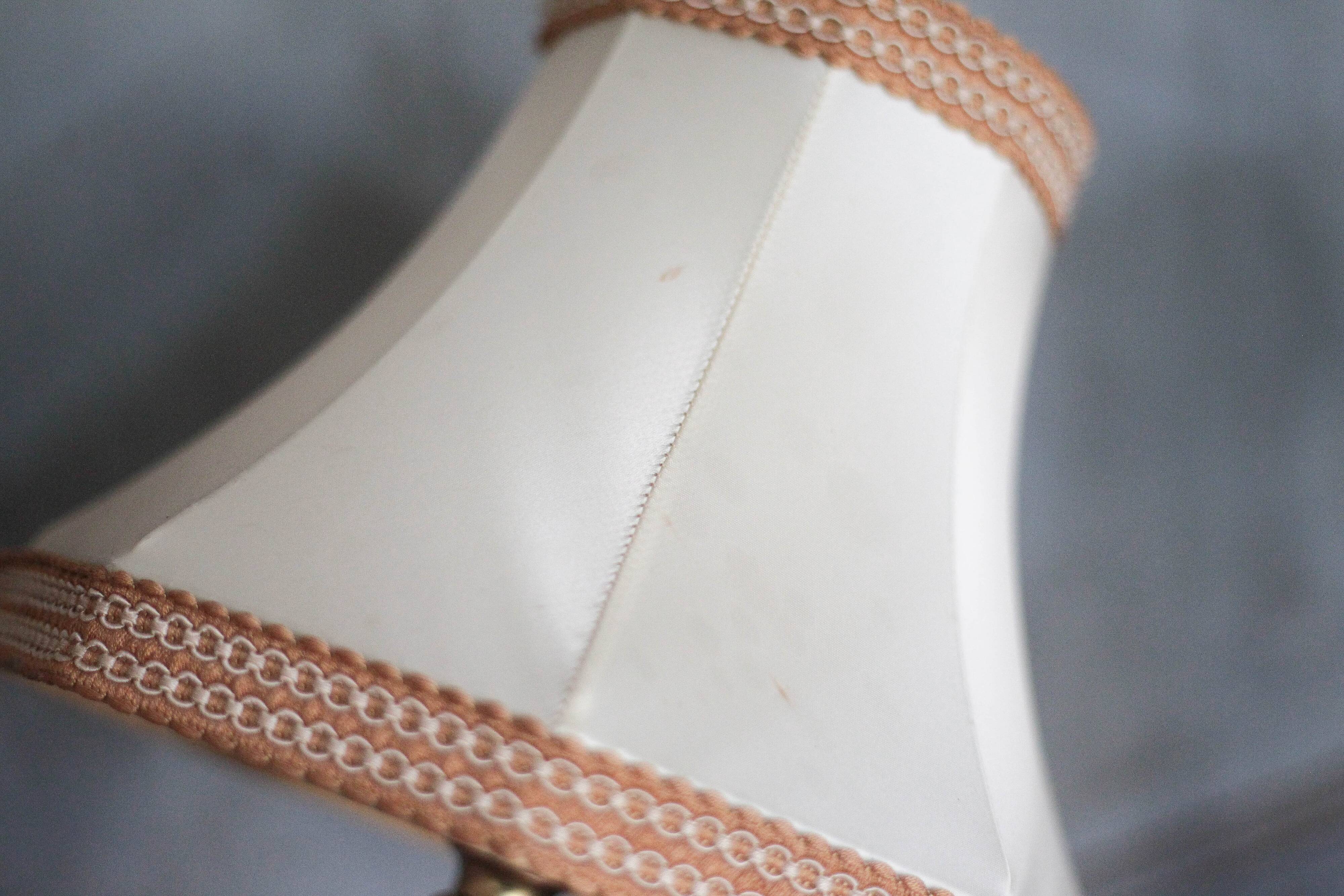 Pair of bronze lamps with fabric shades, bedside lamp.