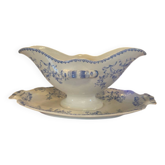 Mozart pattern earthenware gravy boat stamped Sarreguemines