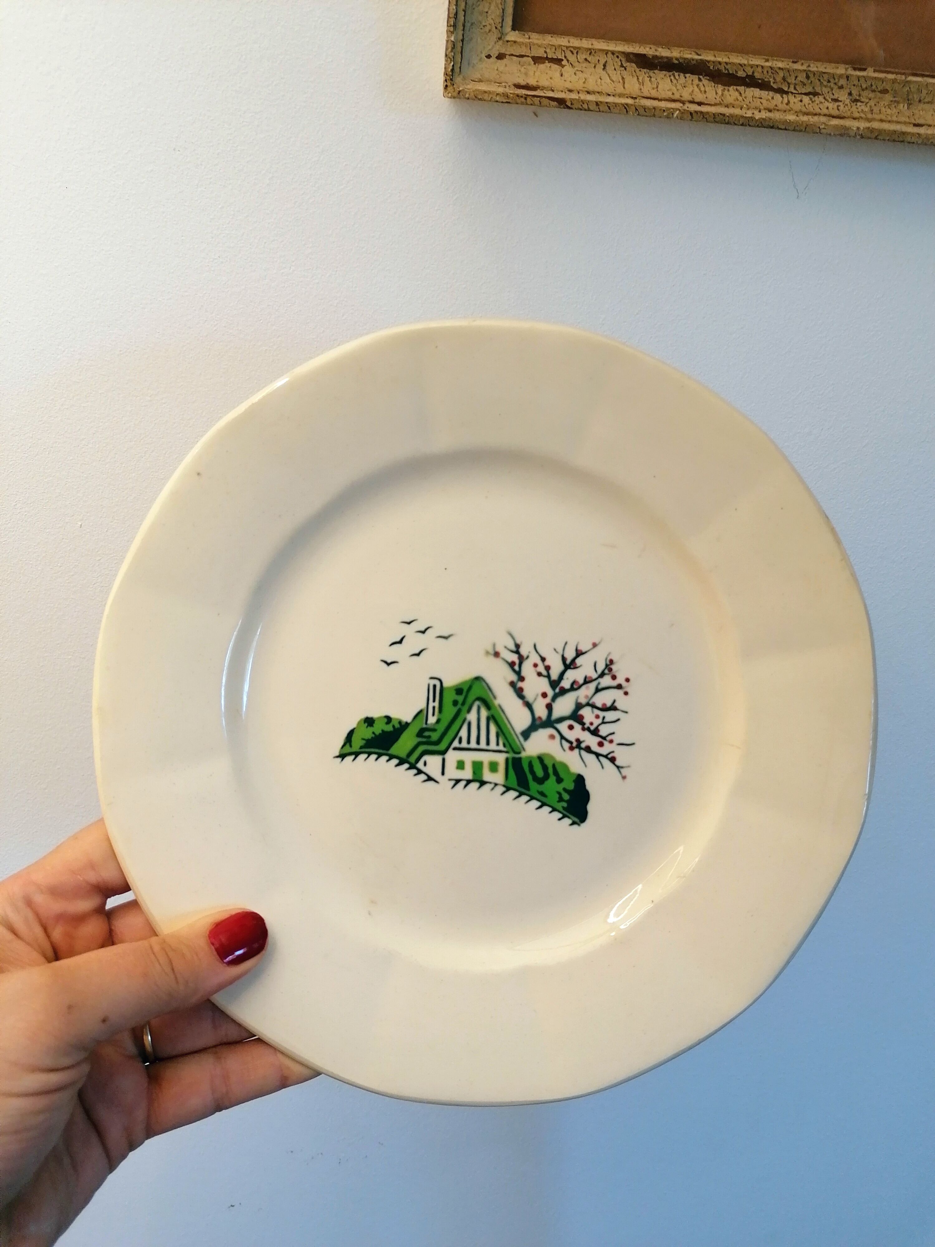 10 flat plates in Earthenware Digoin Bayeux Model, mountain chalet / naïve