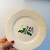 10 flat plates in Earthenware Digoin Bayeux Model, mountain chalet / naïve