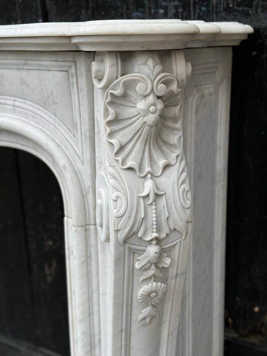 Remarkable Louis XV Style Fireplace In White Carrara Marble Circa 1880