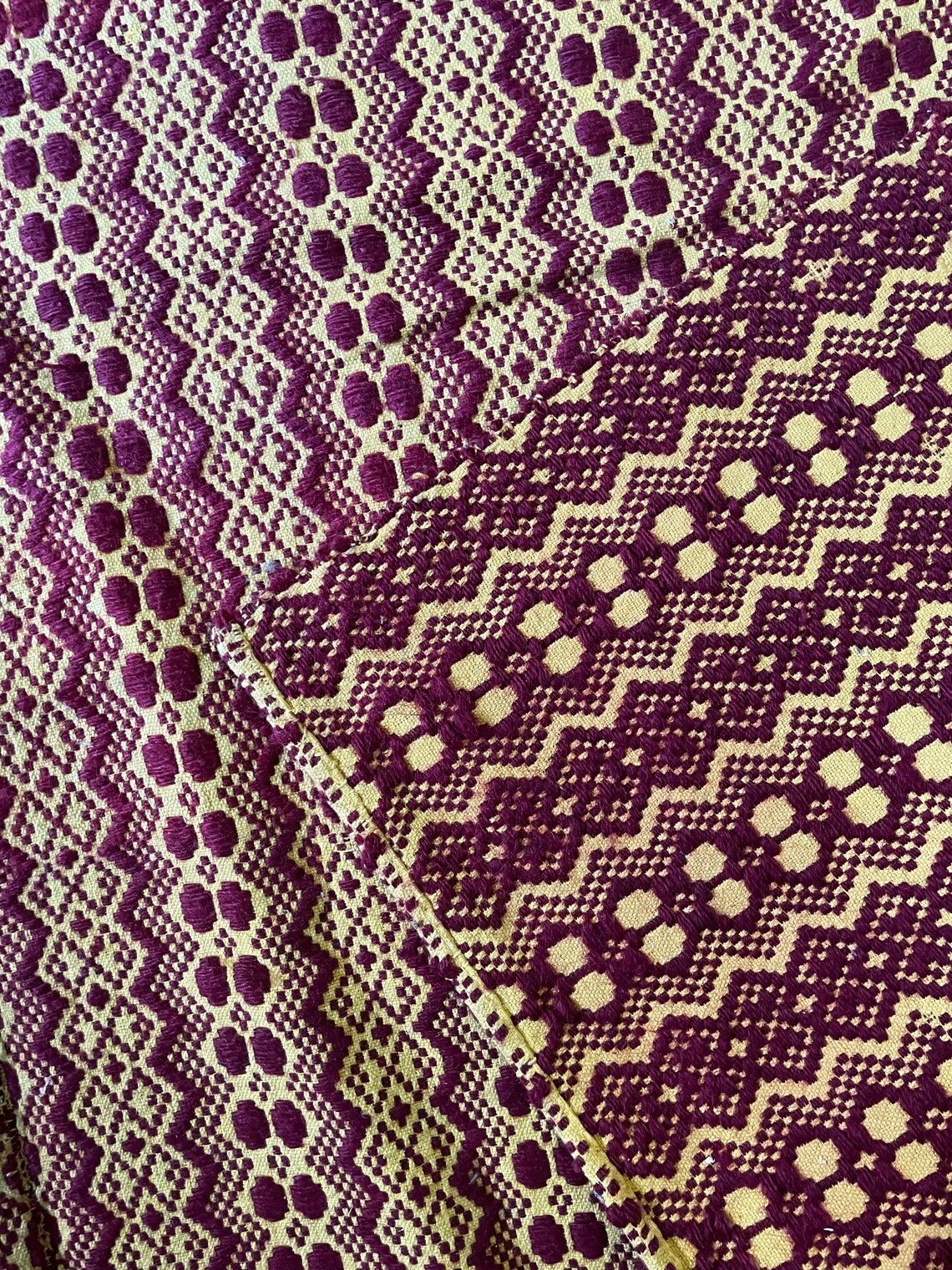 Vintage Romanian carpet brown design on yellow background 217x146cm