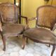 Pair of convertibles caned Louis XV style armchairs