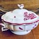 Old small Gien earthenware vegetable soup tureen, pink landscape model