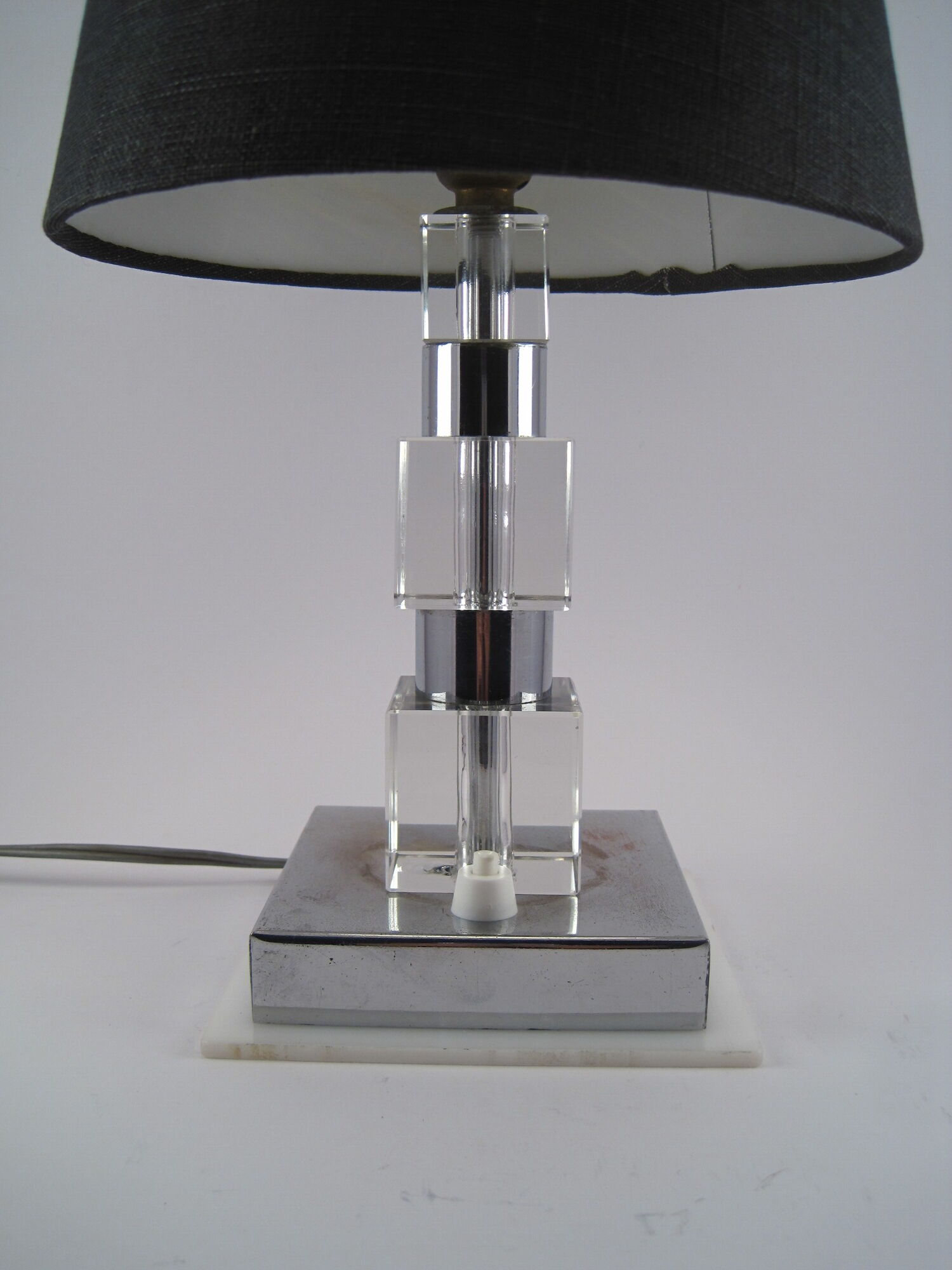 Modernist seventies table lamp 1970 cubes cut glass and chrome metal cylinders