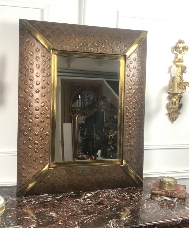 Mirror in metal and copper, dated around 1970 - 52 cm x 33 cm
