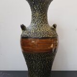 Vase large model black ceramic gold & brown vintage wood imitation