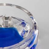 Vintage Murano Glass Ashtray: clear glass with cobalt-blue bubble, mid-century Italian design