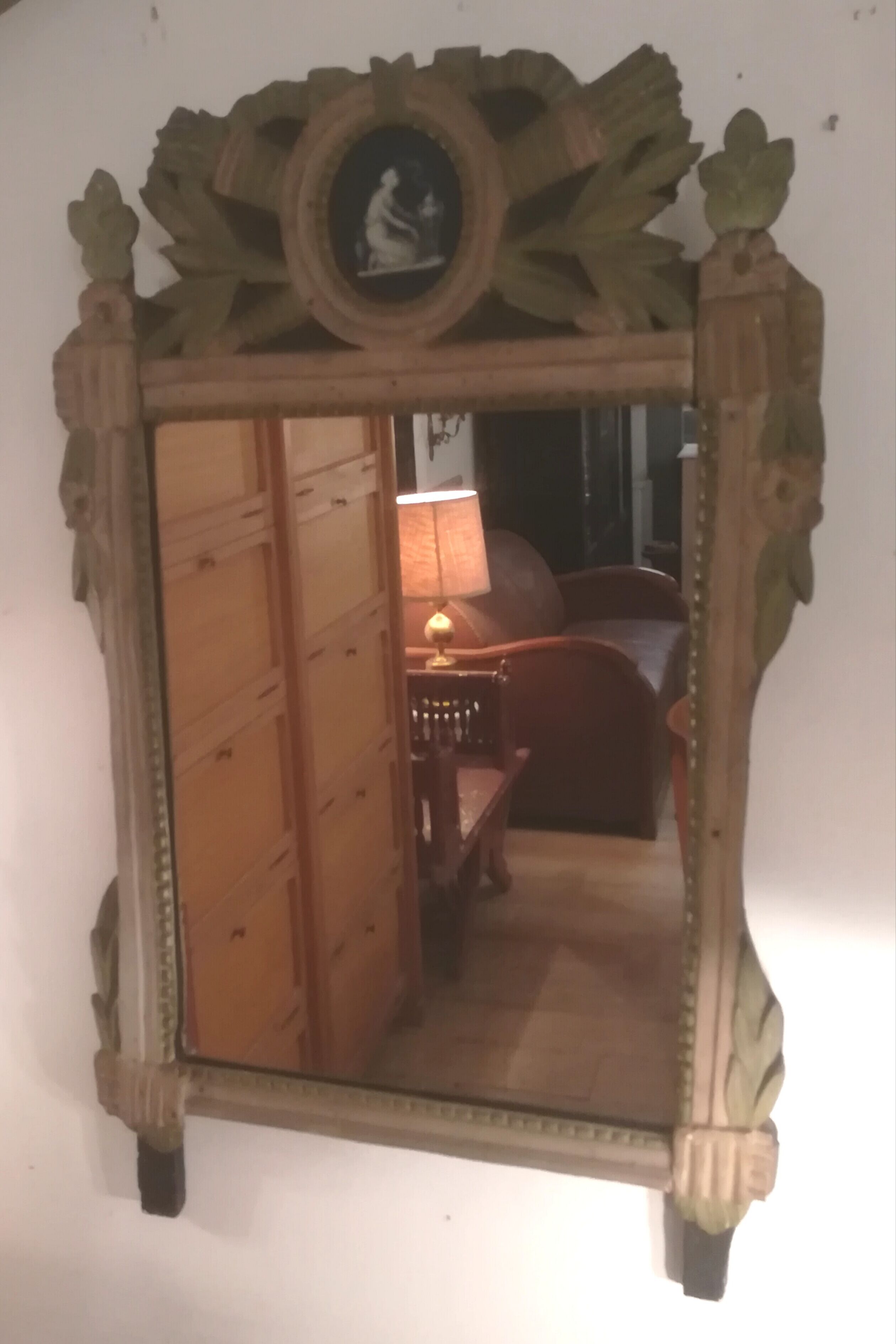 Louis XVI period mirror in patinated wood - 84x51cm