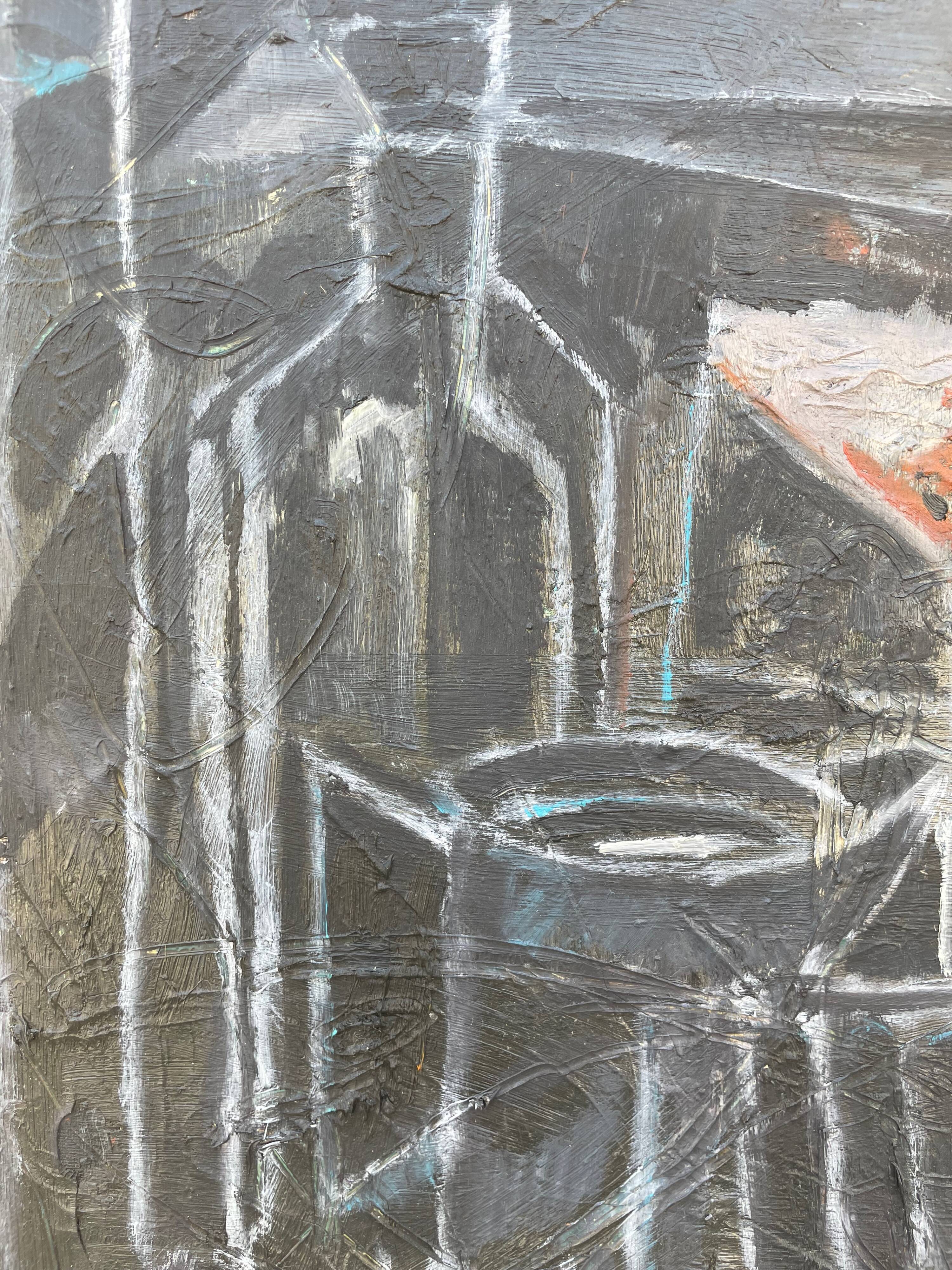 Painting modern still life painting with cubist bottle XXth
