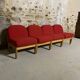 Chauffeuse vintage tissu rouge et bois clair