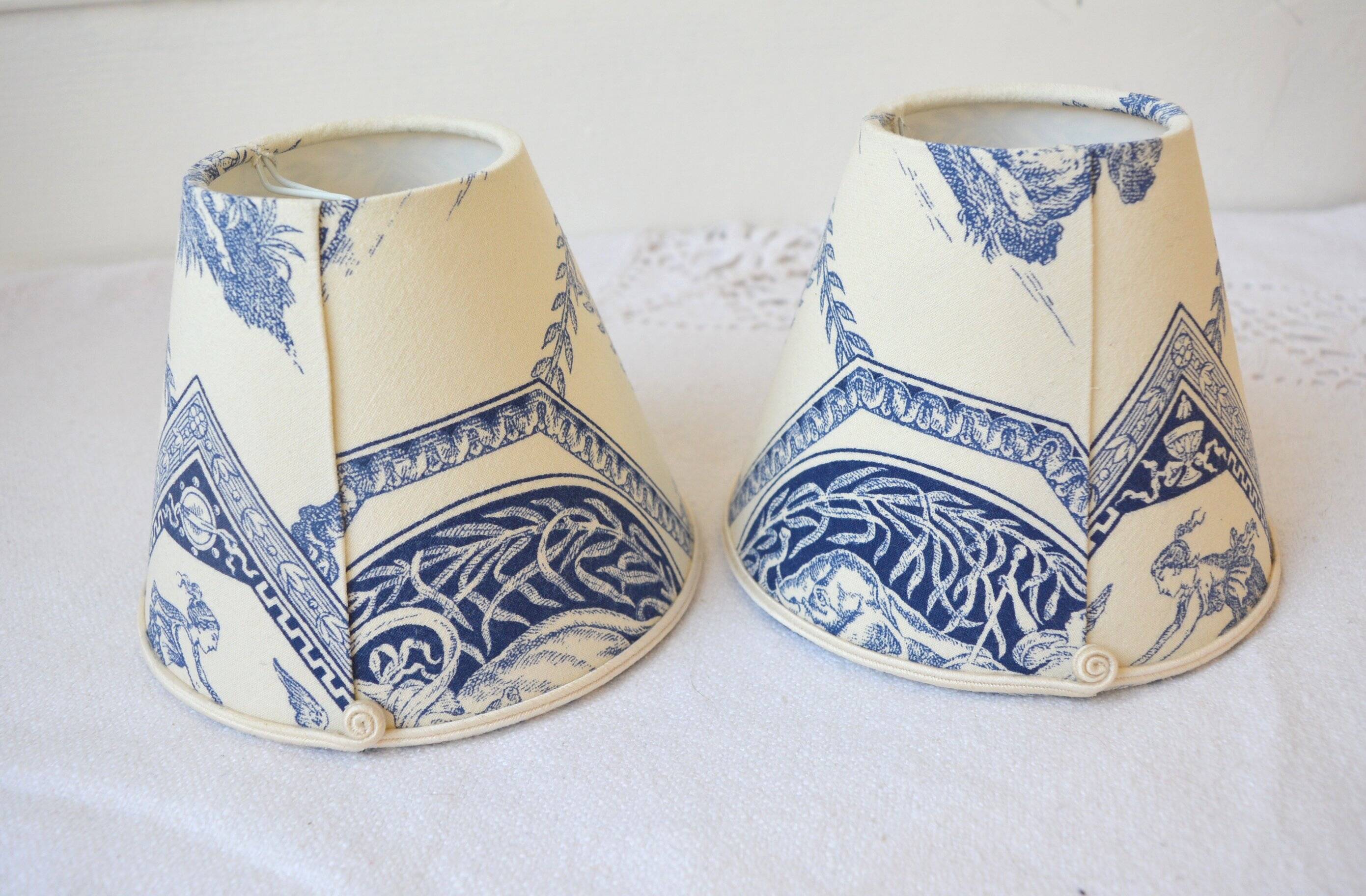 Set of 2 blue Toile de Jouy clip-on lampshades