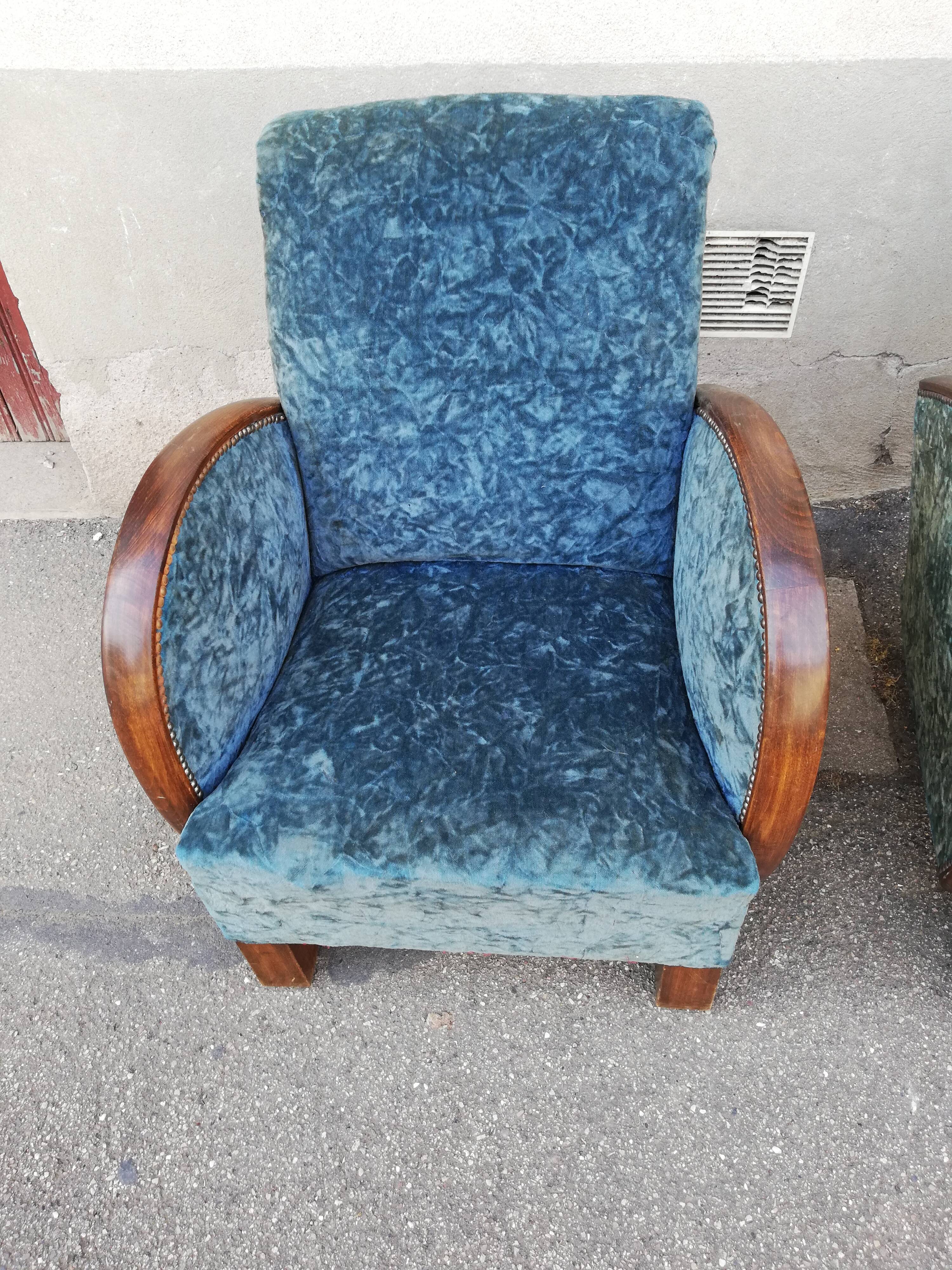 Paire de fauteuils art déco tissu bleu