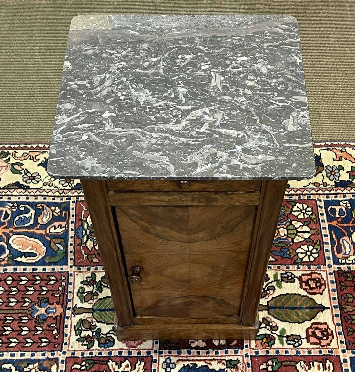 19th century bedside table in walnut, oak and marble top