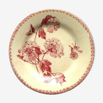 Assiette plate Art Nouveau en rose, porcelaine, modèle Boules de Neige de GIEN