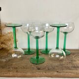 6 emerald green stemmed glasses