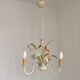 French Vintage Cream 3 Light Chandelier Green and Peach Leaves