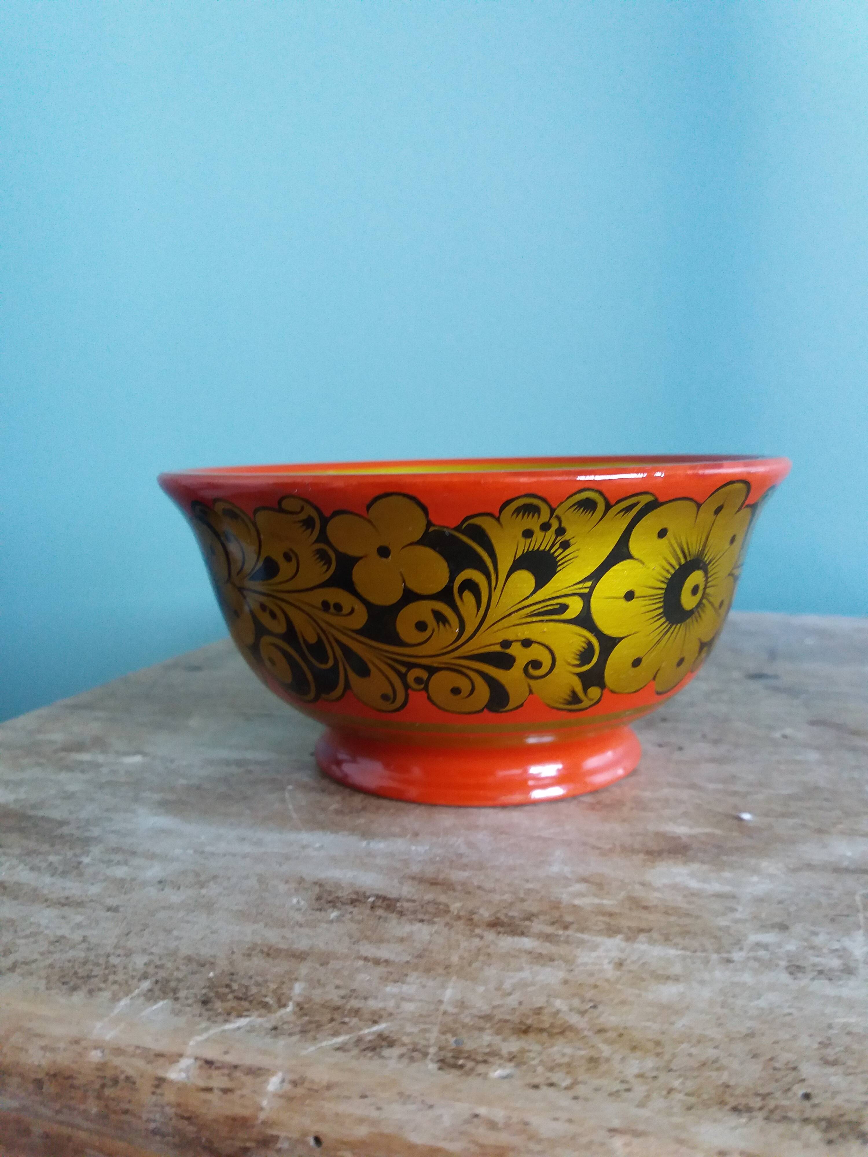 Khokhloma Russian handicraft painted wooden bowls