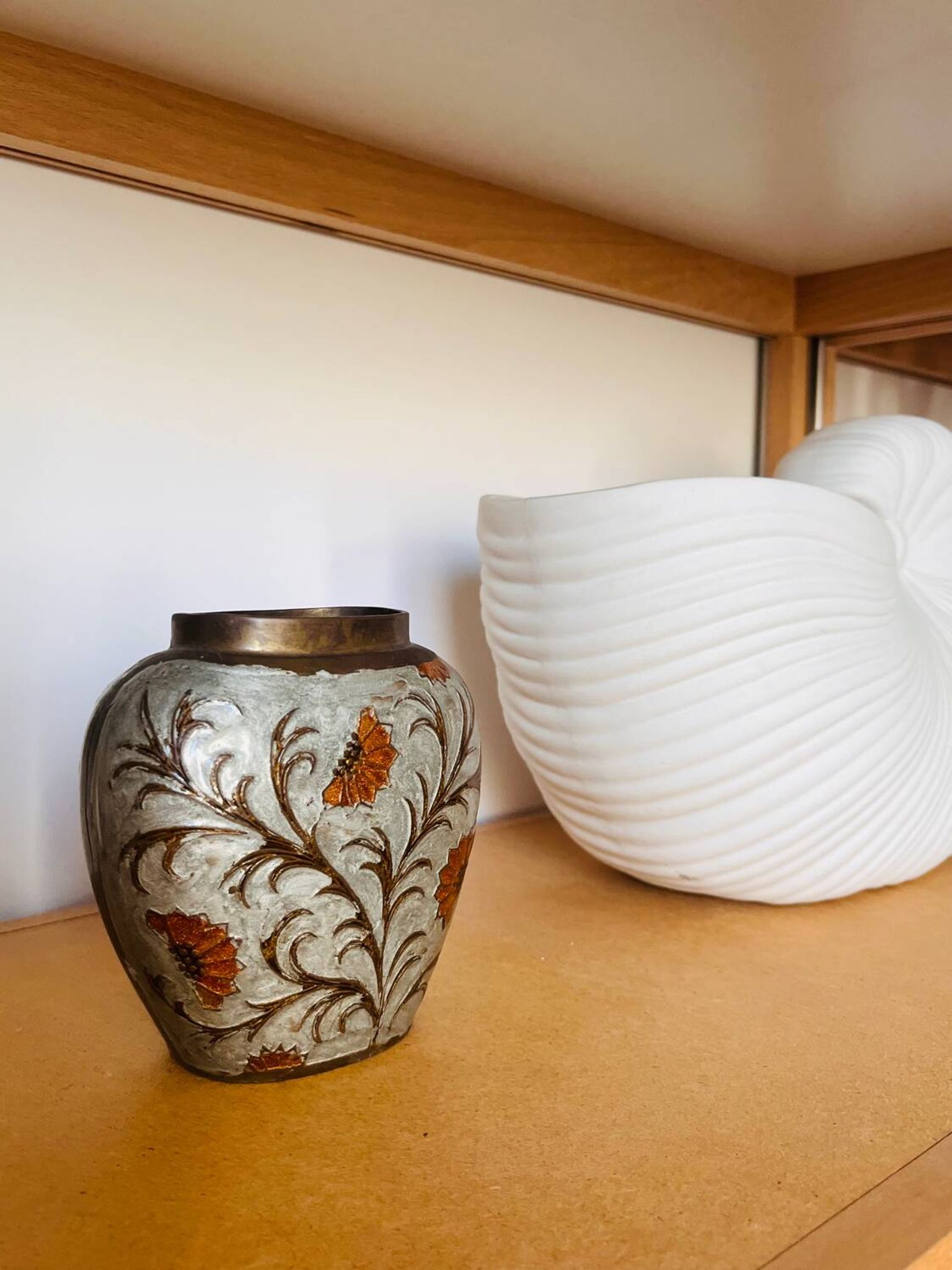 Vintage enamelled brass vase