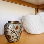 Vintage enamelled brass vase