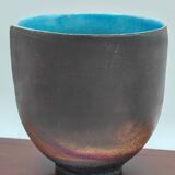 Large raku bowl with metallic iridescence