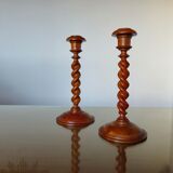 Pair of wooden candle holders turned art deco