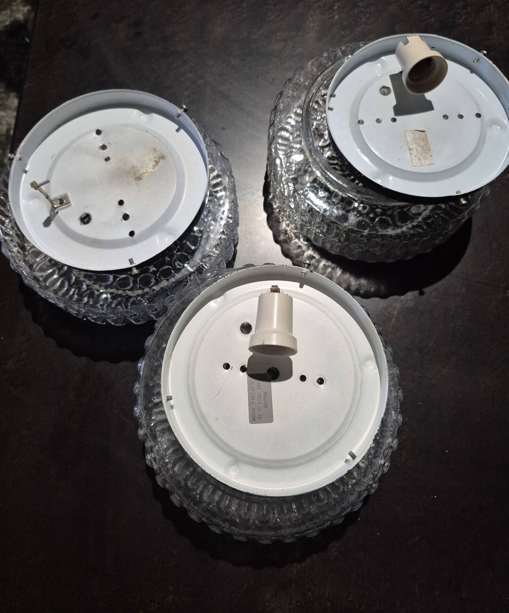 Ensemble 3 - lampe murale plafond ø 24 cm en verre moulé des années 1960