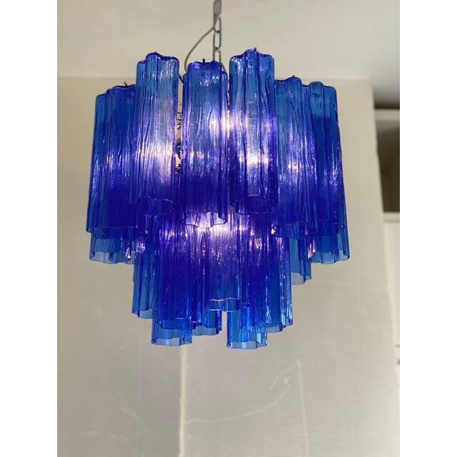 Contemporary blue "tronchi" murano glass sputnik chandelier