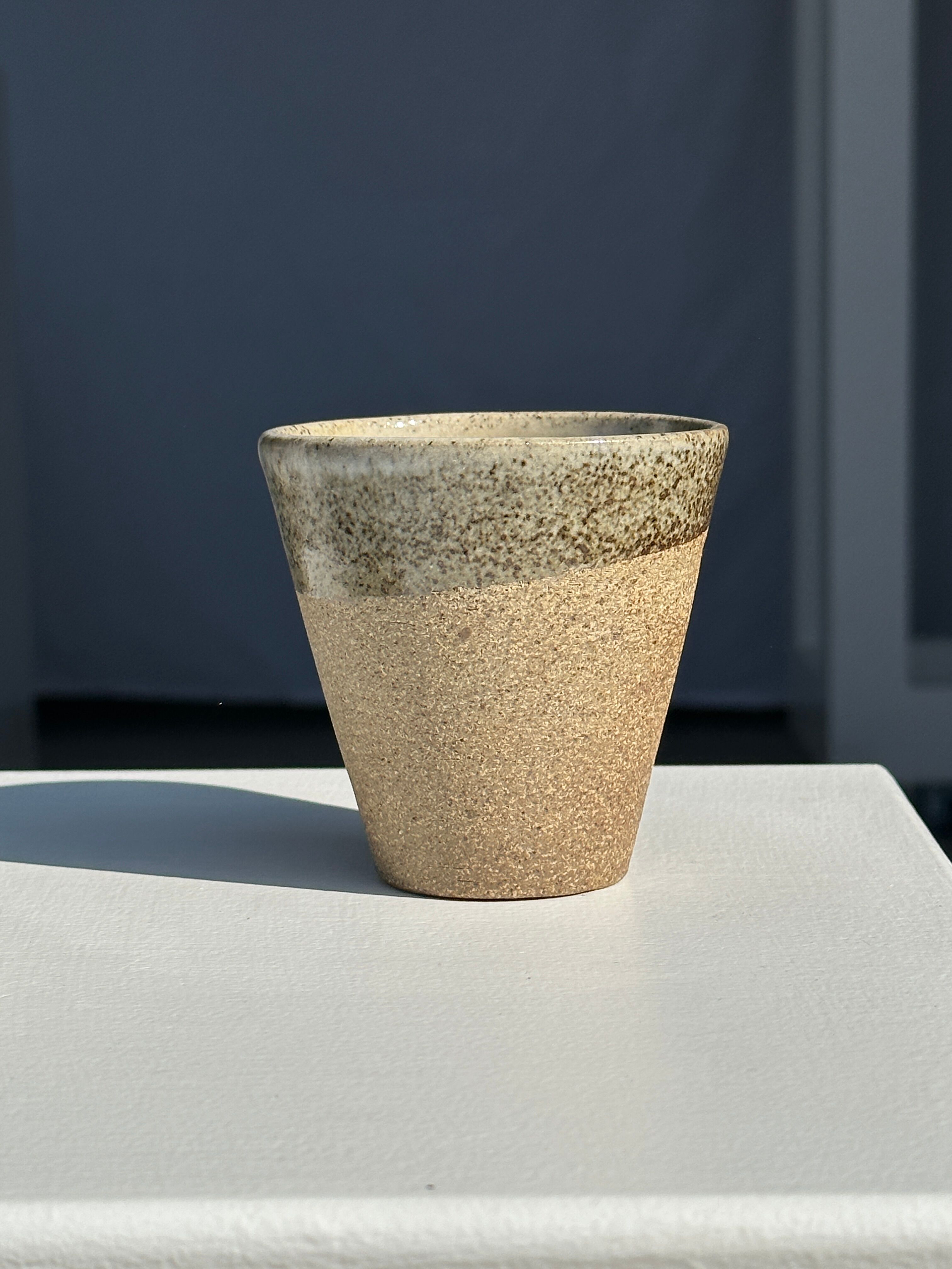 Set of 2 cups in Indonesian ceramic (brown & speckled glazed matte)