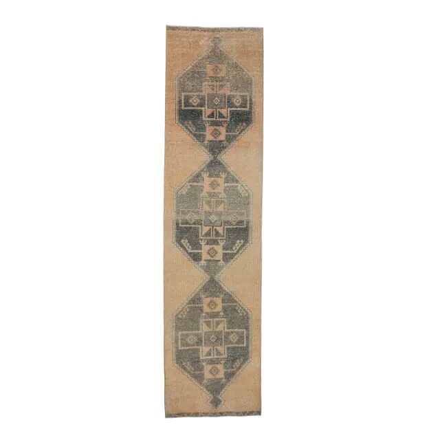 1970s Turkish Oushak handmade runner rug 95x386