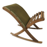 Ancien Repose Pied A Bascule Tissu Vert Et Bois Vintage Déco
