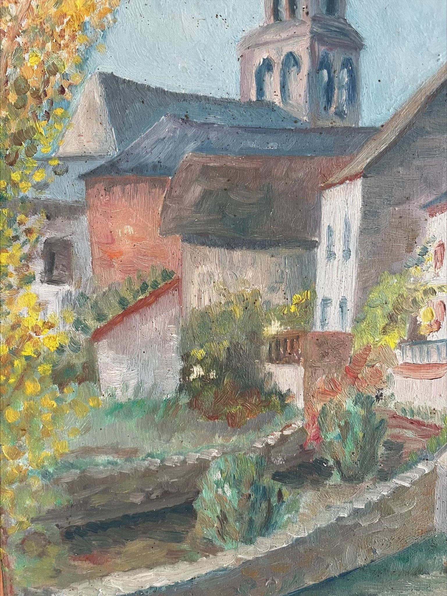 Painting on wood of a countryside village, Creuse
