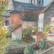 Painting on wood of a countryside village, Creuse