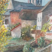 Painting on wood of a countryside village, Creuse