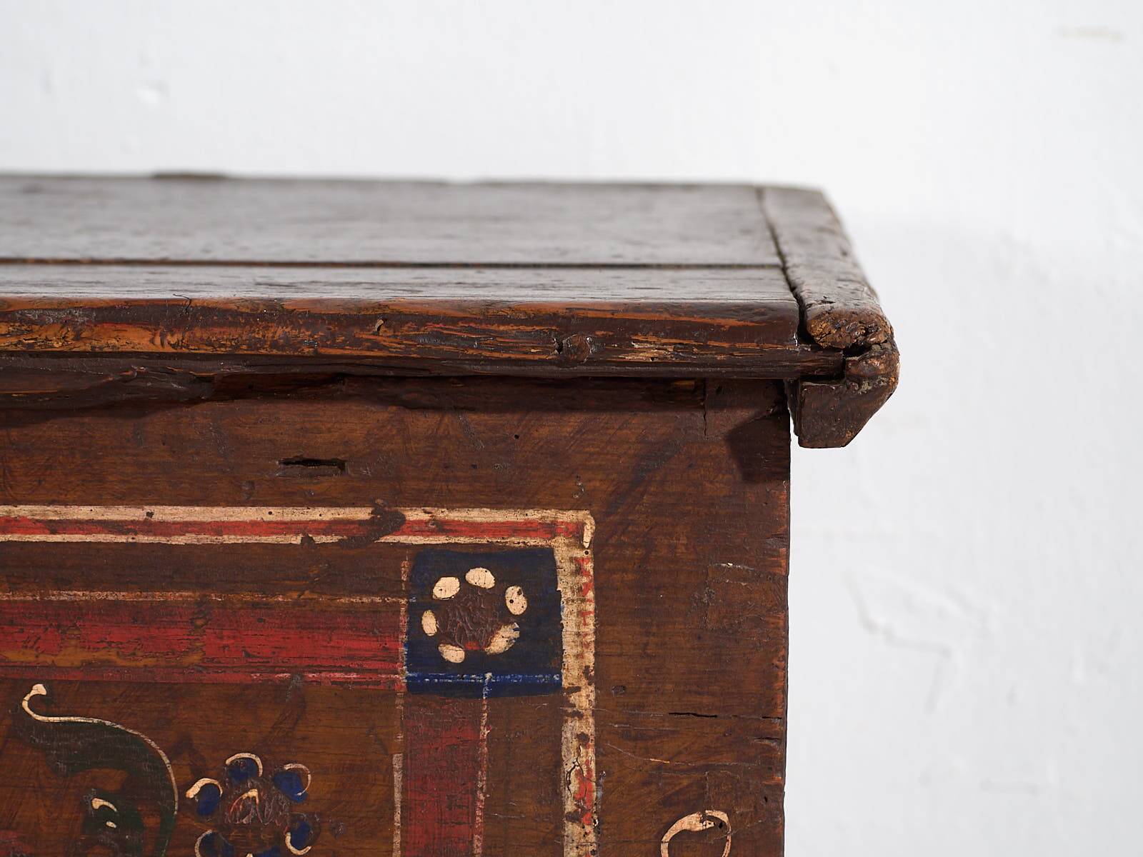 Antique painted chest with floral details (1870s) #32