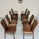 Set of 8 wooden and thick leather armchairs, Girsberger design, 80s