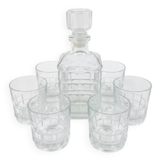 Luminarc Quadrille whisky service: decanter & 6 glasses from the 1970s.