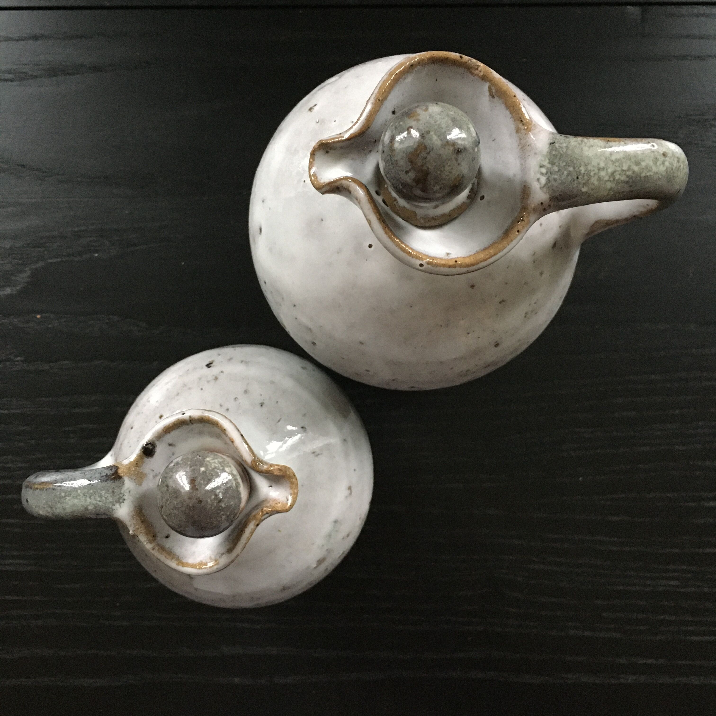 Pair of stoneware decanters