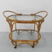 Bamboo, rattan serving trolley on castors