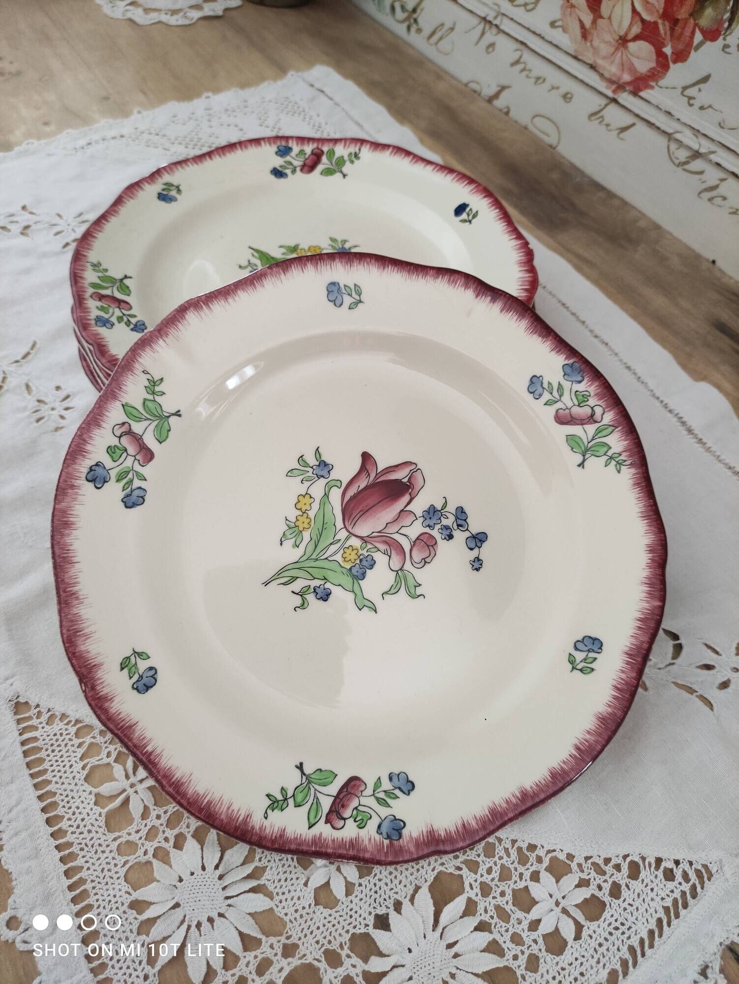 Set of 6 flat plates Gien France Lorraine model