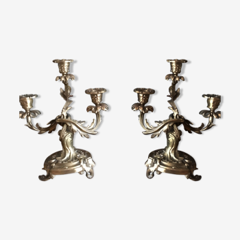 Paire de chandeliers baroque en bronze