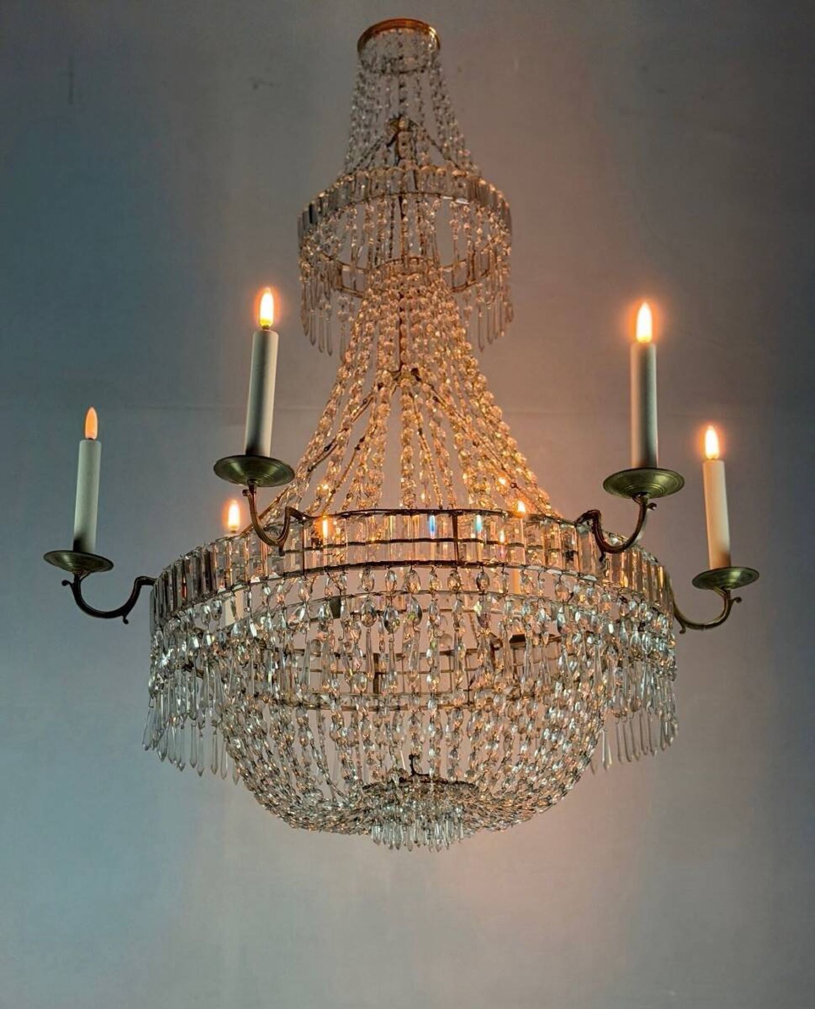 Lustre sac de perles, six feux de lumière, vers 1800