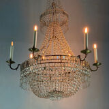 Beaded bag chandelier, six lights, circa 1800